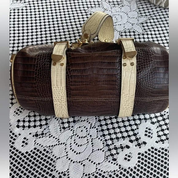 Vintage Versace Brown/Cream Croc EmbossedLeather Madonna Satchel NWT - Picture 3 of 12